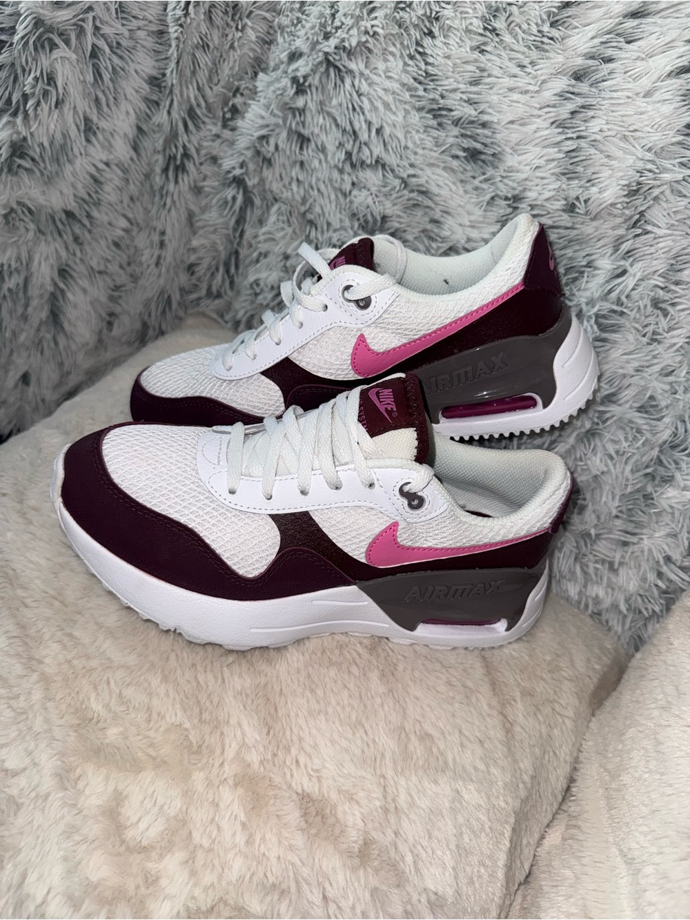 Nike Women’s Air Max Sneakers - White, Burgundy & Pink Swoosh